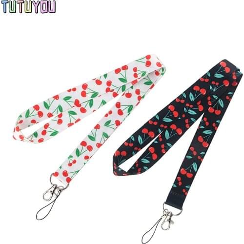 PC1945 Fruit Cherry Lanyards Id Badge Holder Keychain ID Card Pass Gym Mobile Badge Holder Lanyard Key Holder