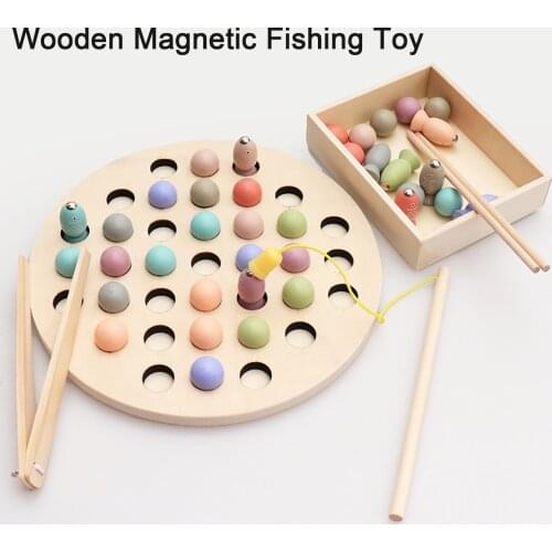 Children Wooden Montessori Fishing Clip Beads Magnetic Fishing Game Education Logarithm Board 3 In 1 Multi-functional Wooden Toy