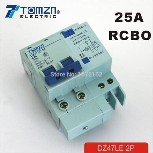 DZ47LE 2P 25A 230V~ 50HZ/60HZ Residual current Circuit breaker with over current and Leakage protection RCBO