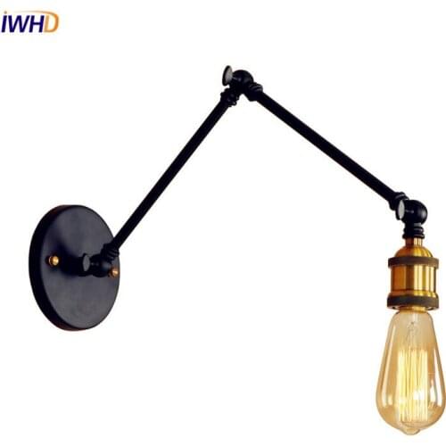 IWHD Adjustable Vintage Wall Lamps Wandlamp American Style Loft Industrial Long Arm Wall Light Adjustable Edison Applique LED