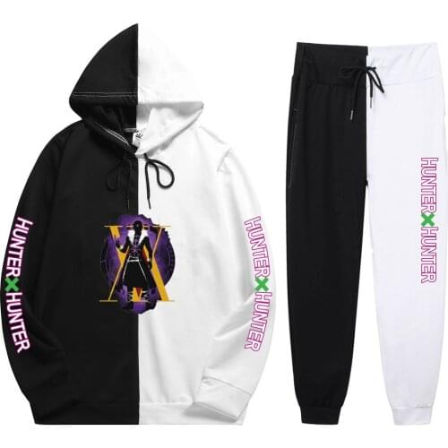 Autumn Summer New Unisex 2 Pieces Sets Anime Hunter X Hunter Print Leisure Comfortable Patchwork Thin Hoodie+Patchwork Pants