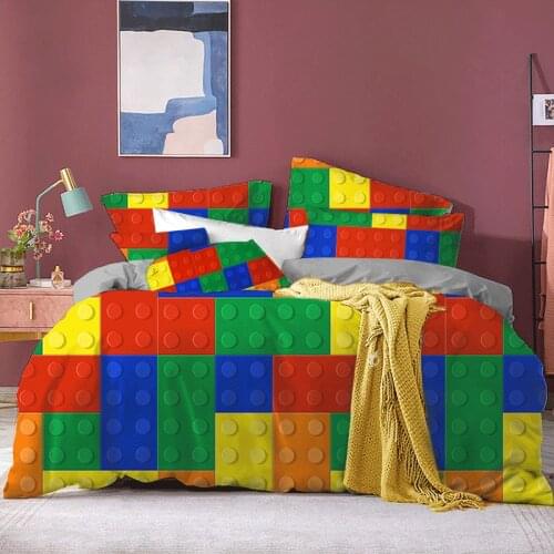 Toy Print Bedding Set 135 Kids Duvet Cover Dot Building Blocks Comforter Cover Boys Bed Cover Colorful Bricks Game Bed Linen