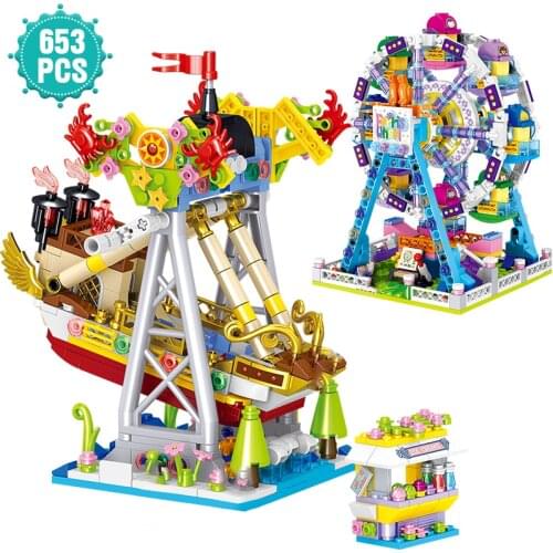 Ideas Ideas Amusement Park Series Building Blocks Ferris Wheel Pirate Ship Bricks Assembly Toys Birthday Gift For Children