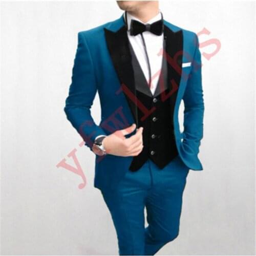 Handsome Groomsmen Peak Velveteen Lapel Groom Tuxedos Mens Wedding Dress Man Jacket Blazer Prom Dinner (Jacket+Pants+Tie+Vest)2