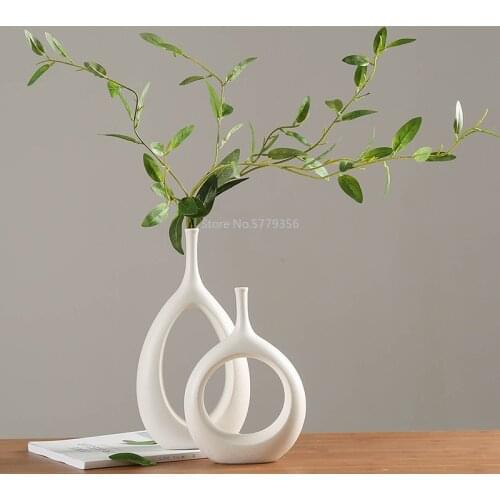 Nordic Ins Creative White Ceramic Vase Light Luxury Home Living Room Countertop Dried Flower Flower Container Home Decoration