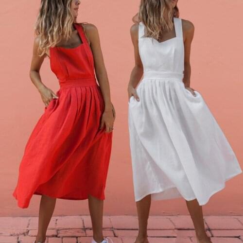 2020 Summer Women Strappy Midi Dresses Bohemian Sexy Backless Party White Red Boho Dress Beachwear Sundress Vestido Mujer