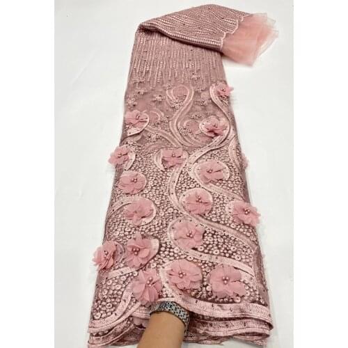Fashion African Lace Fabric 3d Flower Embroidery Nigeria Mesh French Tulle Lace Fabric Wedding Dress Sewing Apparel Fabric D4555