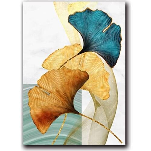 Blue Green Yellow Gold Plant Leaf Abstract DIY 11CT Cross Stitch Embroidery Kits Needlework Craft Set Cotton Thread Room