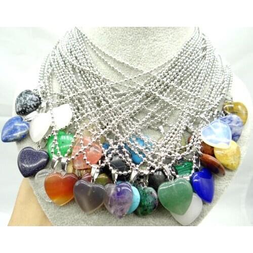 Natural Stone Heart Turquoises Quartz crystal tiger eye Pendants for diy Jewelry Making stainless steel necklaces Accessories