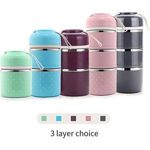 Stainless Steel Lunch Box 3 Tier Insulation Food Soup Container Lunchbox Bag Portable Outdoor Bento Leak-Proof Kitchen 3 Layer