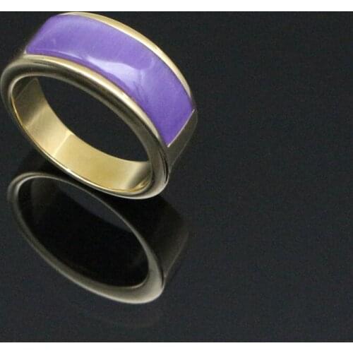New Fashion Women Simple Purple Glass Stainless Steel Women 's Rings Gold Color Finger Gift For Women Wedding Jewelry