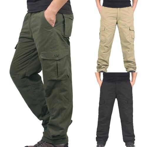 Newly Men Working Winter Warm Thermal Fleece Lined Pants Multi-Pockets Thick Loose Trouser