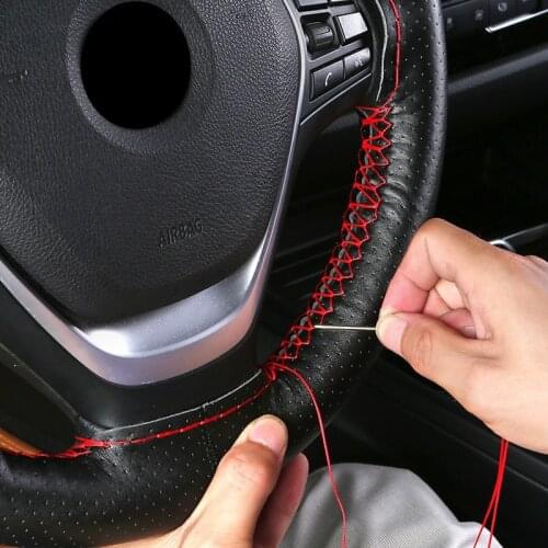 Braid On Steering Wheel Car Steering Wheel Cover With Needles and Thread Artificial Leather Diameter 38cm Auto Car Accessories