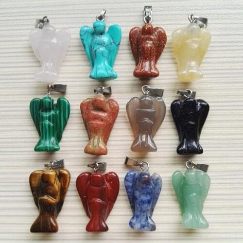 Wholesale Angel Natural stone pendant 12pc small Angel jewelry Wing charm Necklaces pendants for jewelry making free shipping