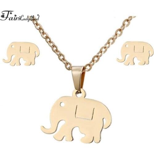 Fairladyhood Elephant Chain Necklace and Earring Custom Stainless Steel Jewelry Set
