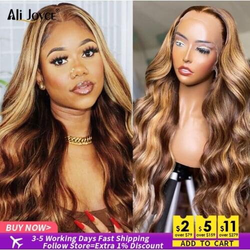 Highlight Wig Brazilian Body Wave 13×1 T part Lace Human Hair Wigs Brown Colored Wigs For Black Women Remy Hair Wigs Pre Plucked