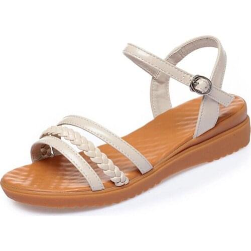 2020 New Summer Fashion Sandals Top Cowhide Leather Sandals Comfort Wedge Sandals Non-slip Soft Bottom Women Sandals Large Size