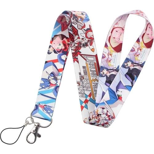 Sweet Anime DARLING In The FRANXX Lanyards Key Chain Zero Two 02 Cartoon Print Ribbon Hanging Rope Neck Straps Keychain Ornament