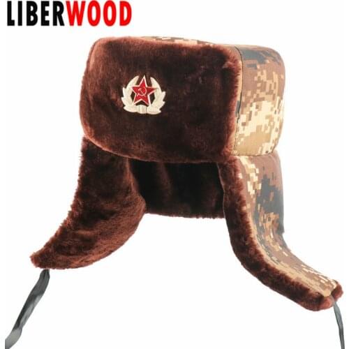 Soviet and Russian soldier army hats camo winter cap RUSSIA CCCP Soviet Star eagle Sickle hammer earmuffs hat USSR Men Women Cap