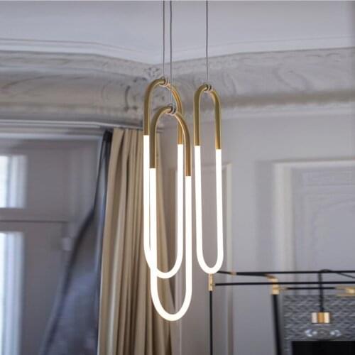 Modern Italian Gold U-shaped Tube Pendant Lighting Luxury Chandelier Living Room Lighting Fixture LED Suspension Lamps PA0559