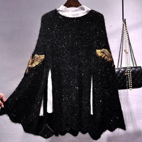 Sequined thick knitted jacket Cape wings embroidery Cloak Beading Shawl loose hedging Sequins Sweater gown Pashmina Tops 2018
