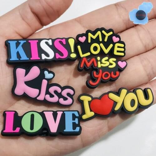 1pcs Kiss My Love Children PVC Shoes Accessories Fashion Garden Shoe Decorations Fit Croc Jibz Charm DIY Bracelet