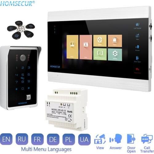 HOMSECUR 7" Video Door Phone Intercom System 1.3MP Motion Detection Snapshot Night Vision RFID Password Unlock Polish Menu