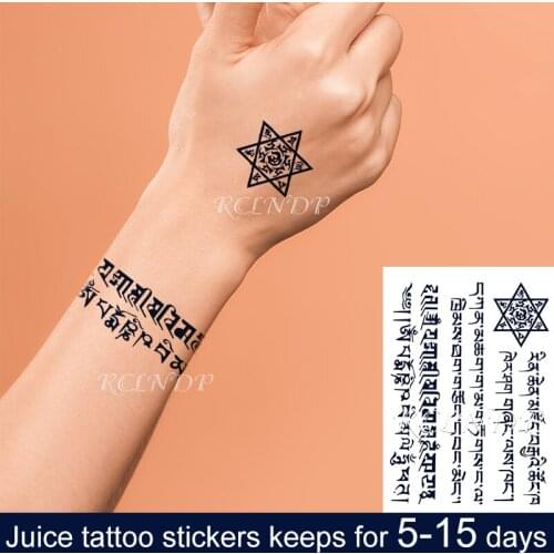 Waterproof Temporary Juice Ink Tattoo Sticker Tibetan Language Star Totem Fruit Gel Long Lasting Art for Men Women girl