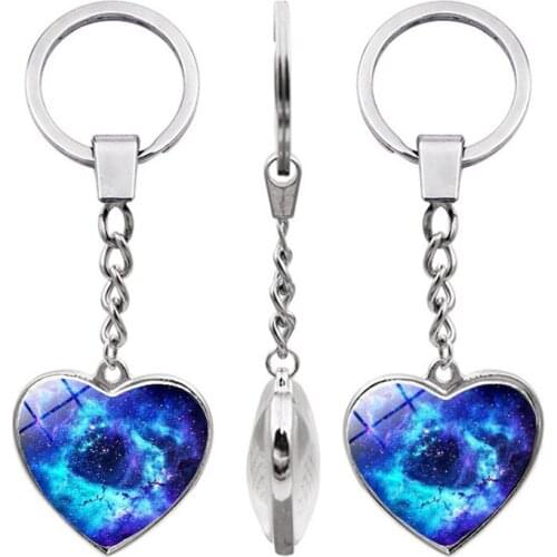 WG 1pc Universe Starry Sky Nebula Heart Cabochon Glass Ball Keychain Keyring Pendant Creative Gift Metal keychains Jewelry