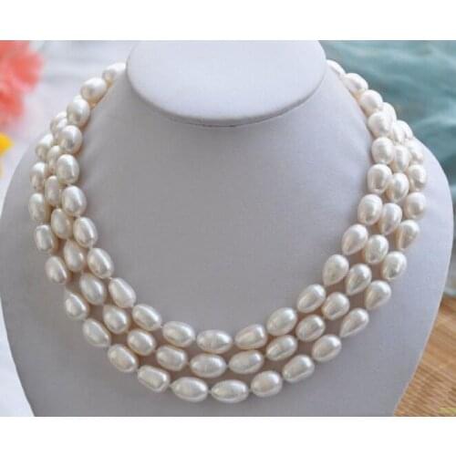 Fine jewelry 3 ROW Natural south sea baroque south sea white pearl necklace AAA free shipping