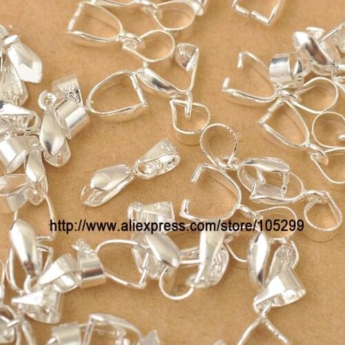 Fast Shipping 50X Size-M 4X17MM 925 Sterling Silver Findings Bail Connector Bale Pinch Clasp 925 Sterling Silver Bail Pendant
