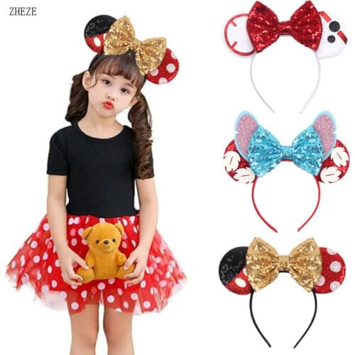 2020 Hot Glitter Party Mouse Ears Headband Women Easter Bunny Ear Sequin Bow Hair Band Girls Hair Accessories Headbands Mujer