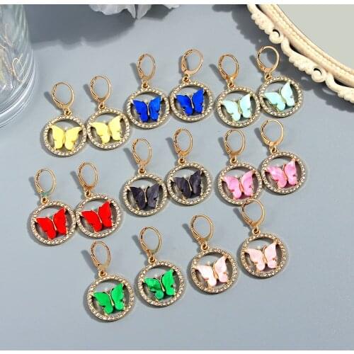 JUST FEEL 2020 Trendy New Butterfly Drop Earrings for Women Girls Acrylic Crystal Circle Earring Personality Party Jewelry Gift