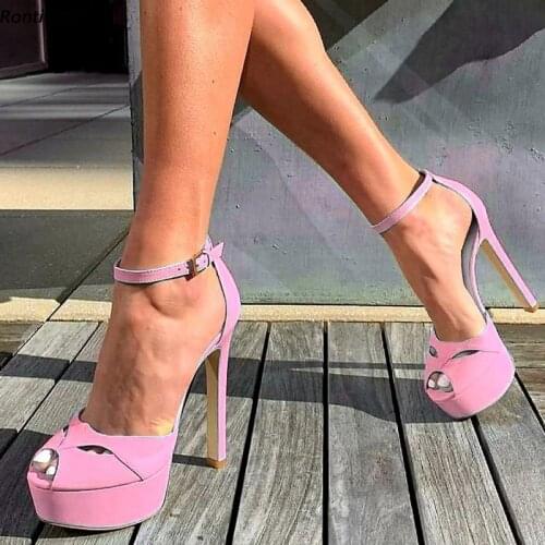 Ronticool New Arrival Women Platform Sandals Sexy Stiletto Heels Open Toe Pink White Sky Blue Grey Party Shoes US Size 5-20