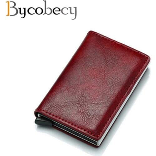 Bycobecy Women Wallet Blocking Rfid PU Leather Vintage 2020 Credit Card Holder Unisex Antitheft Security Aluminum Metal Purse