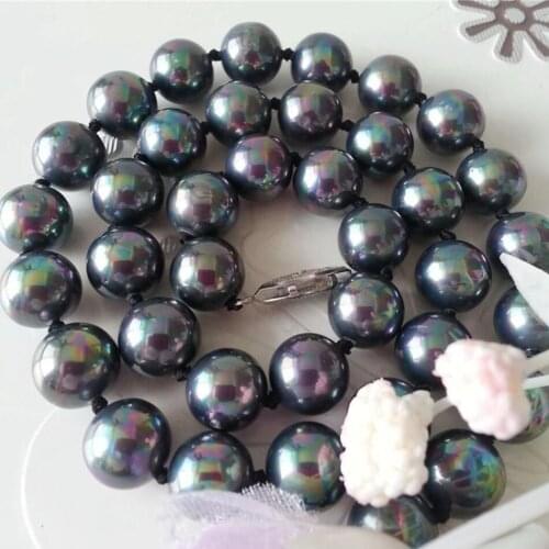 Fashion style diy 10mm back south sea natural shell pearl necklace for women weddings party engagement jewelry gifts 18"MY3333