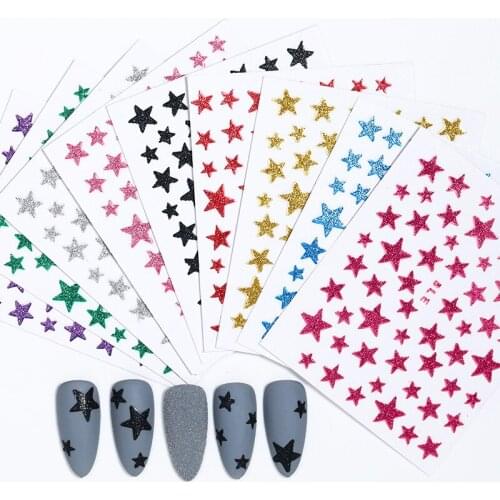 1 Sheet 3D Nail Slider Star Stickers Glitter Shiny Decoration Decal DIY Transfer Adhesive Colorful Nail Art Tips Tattoo Manicure