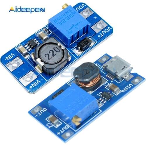 1Pcs MT3608 DC-DC Adjustable Boost Converter Module 2A Boost Plate Step Up Module with MICRO USB 2V-24V to 5V 9V 12V 28V