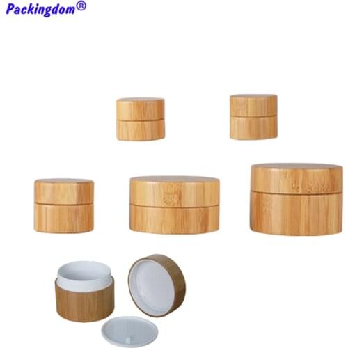 10pcs Empty Cosmetic Containers Cream Pots Double Wall Bamboo Jar Plastic Recyclable Box Sample Jars Tin Tank Packaging 5g 10g
