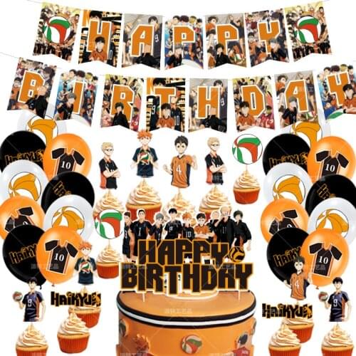 45pcs/set Haikyuu!! Balloons Anime Haikyuu!! Shoyo Hinata Tobio Kageyama Birthday Banner Cake Topper Baby Shower Party Decor