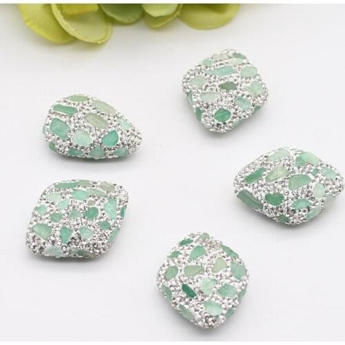 5pcs/lot 33x25mm High Quality Light Green Larimar diamond Beads Trimmed With Crystal Zircon