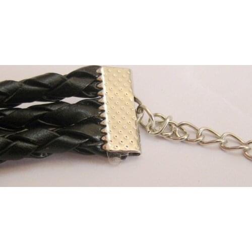 50 Textured Silver Tone Ribbon Necklace Cord End Caps Crimp Beads Tips 25X8mm