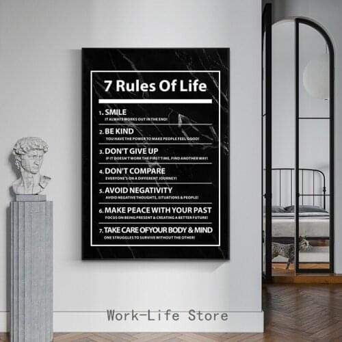 7 Rules of Life Letter Motivational Quote Canvas Painting Inspiration Posters and Prints Wall Picture for Living Room Home Decor