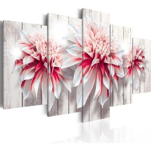 5D DIY Embroidery Diamond Picture Modern Home Decor 5 Pcs Painting Pink Flowers Full Round Drill Handmade Cross Stitch Wall art