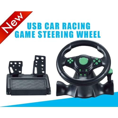 USB Car Racing Game Steering Wheel Auto Non-Slip Vibration Steering Wheel Pedal Kit Driving Simulator for Xbox One/360/PS3/P2/PC