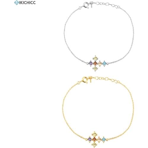 Kikichicc 100% 925 Sterling Silver European Colorful Cross Pendant Bracelet Adjustable Chain Women Rock Punk Gold Fine Jewelry