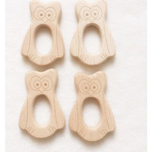 Chenkai 10pcs Wooden Night Owl Teether DIY Organic Eco-friendly Unfinished Nature Infant Baby Pacifier Rattle Grasping Toy
