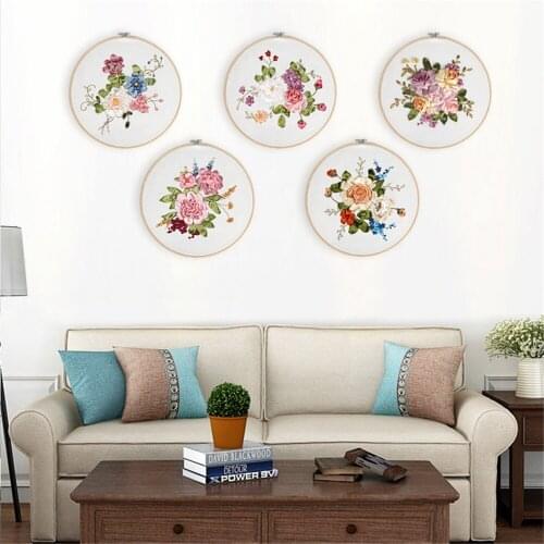 Flower Patterns DIY Hand Ribbon Embroidery Kit Hoops for Beginners Supplies Decorative Arts and Crafts Reduced Pressure Pastime