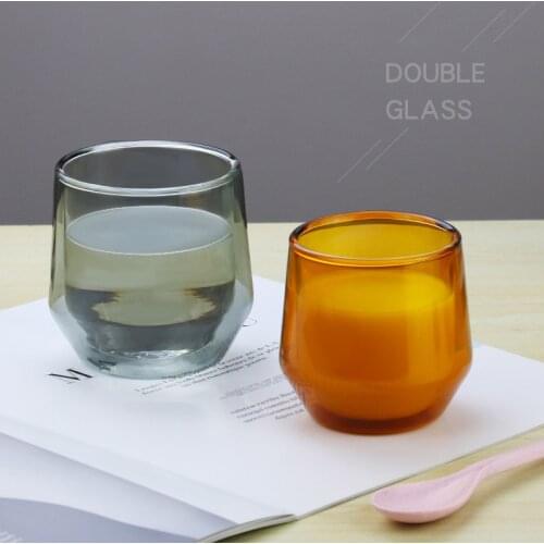 Double layer color glass anti scald tea cup household drinking cup multi specification high borosilicate heat-resistant milk cup