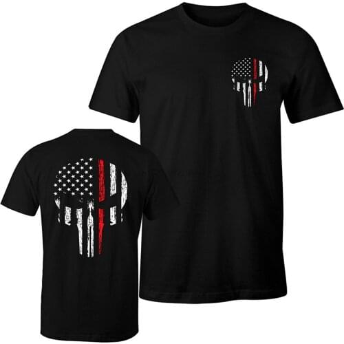 Fantastic Tees Thin Red Line Skull USA Flag Firefighter Men T Shirt